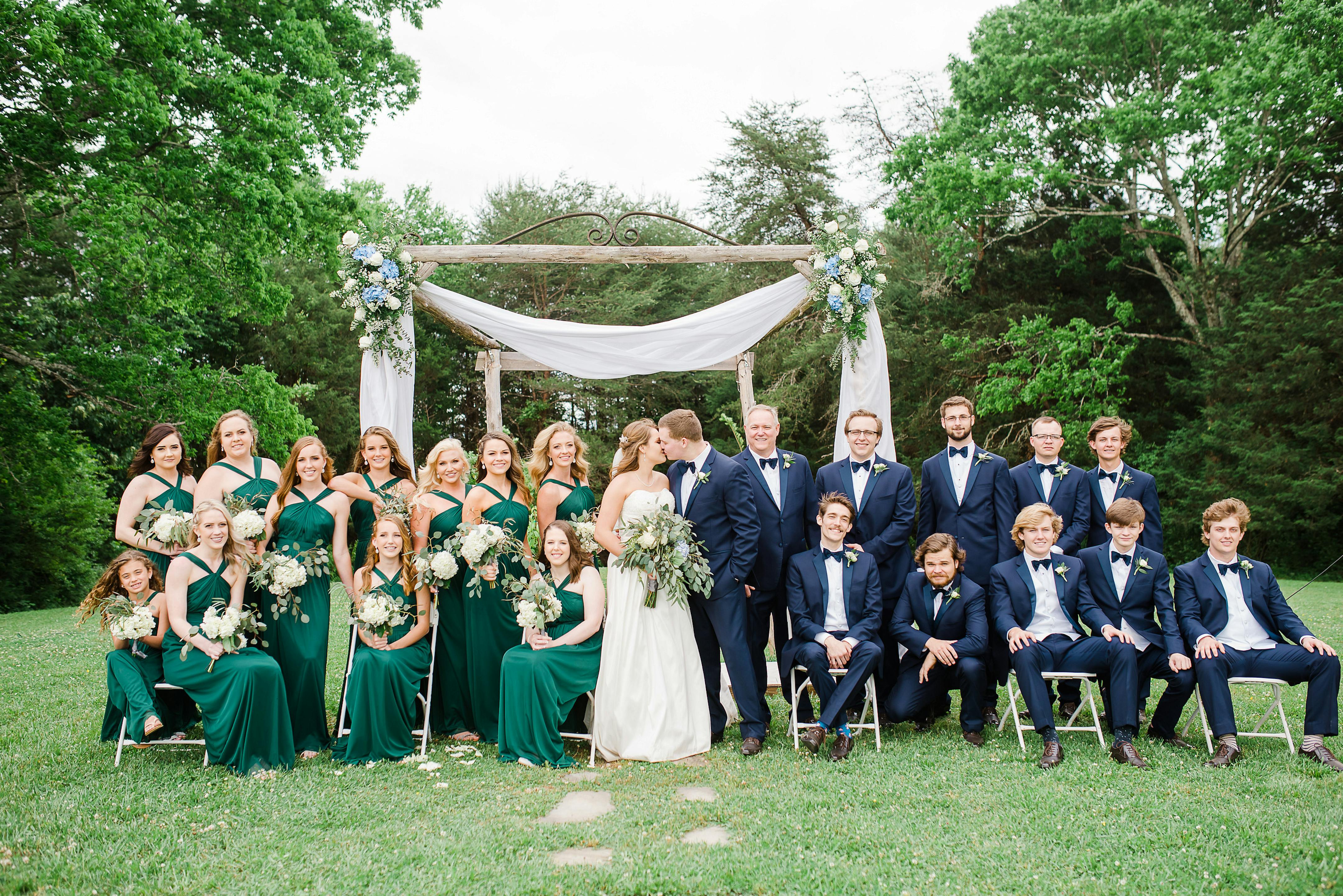 Velvet Emerald Dresses with Navy Suits Inspiration? Weddings, Wedding